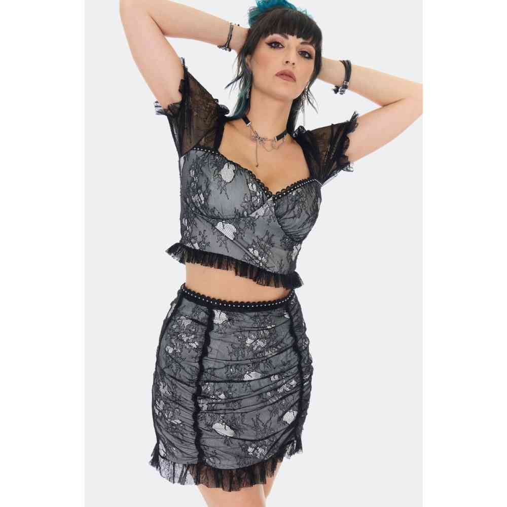 Jawbreaker - Ruched Lace With Frills Korte rok - Zwart